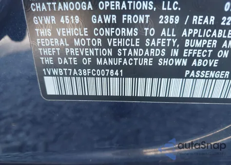 2015 Volkswagen Passat 1.8T Se from USA, damaged, VIN 1VWBT7A38FC007641